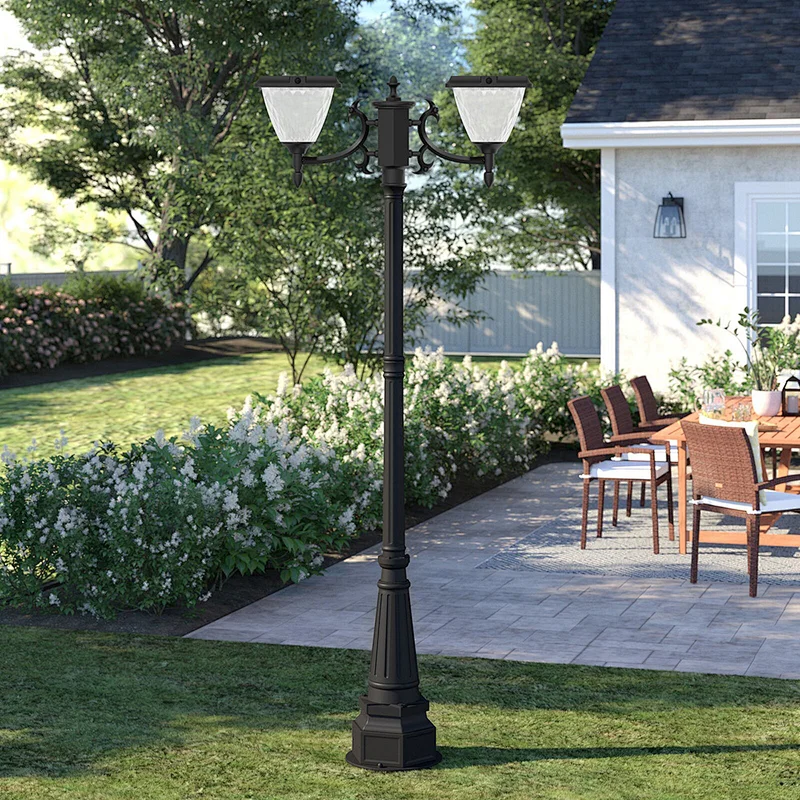 Solar Post Light With Two Head, Diamond Shape PC Shade Solar Post Light for Pathway Garden Park Square